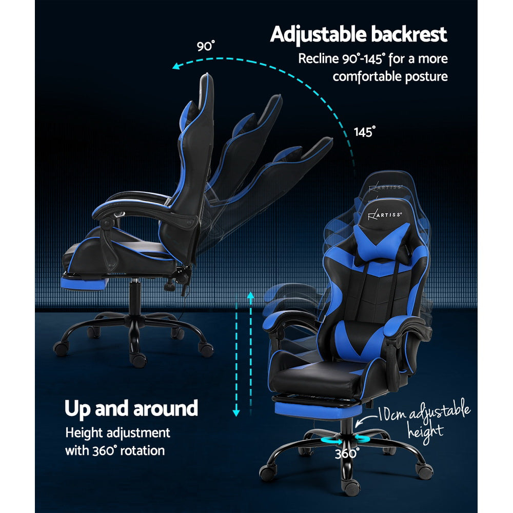 Artiss 2 Point Massage Gaming Office Chair Footrest Blue-ACT