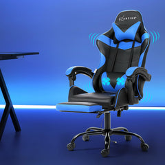 Artiss 2 Point Massage Gaming Office Chair Footrest Blue-ACT