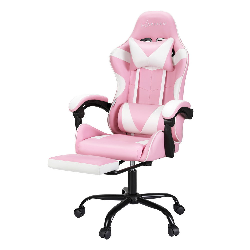 Artiss 2 Point Massage Gaming Office Chair Footrest Pink-REMOTE