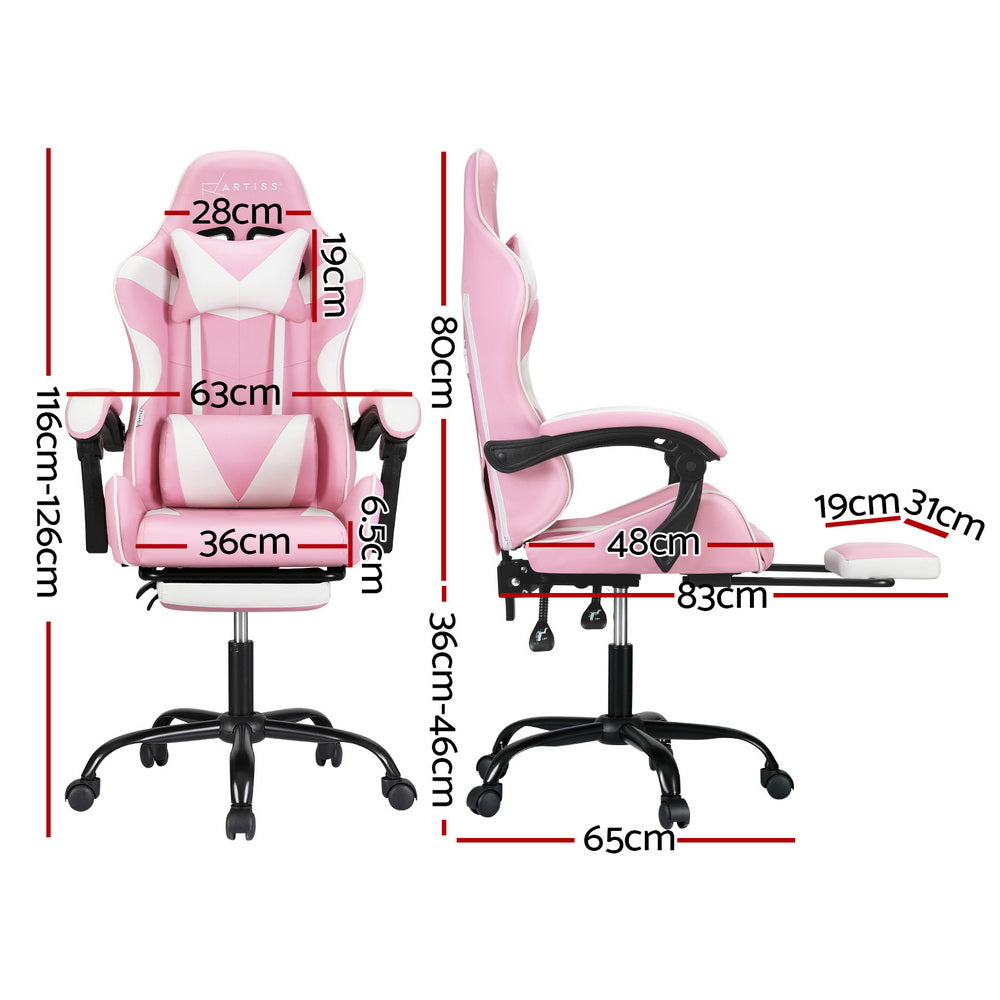 Artiss 2 Point Massage Gaming Office Chair Footrest Pink-WA_Rural