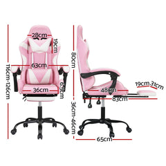 Artiss 2 Point Massage Gaming Office Chair Footrest Pink-REMOTE