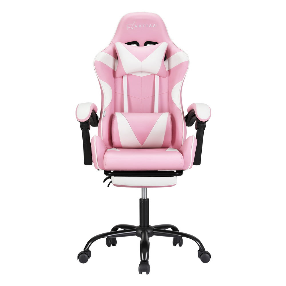 Artiss 2 Point Massage Gaming Office Chair Footrest Pink-ACT