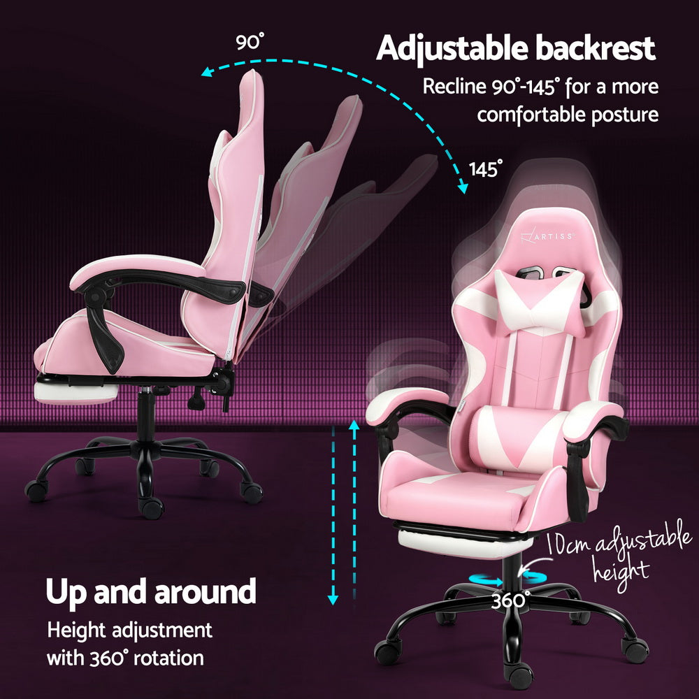 Artiss 2 Point Massage Gaming Office Chair Footrest Pink-ACT