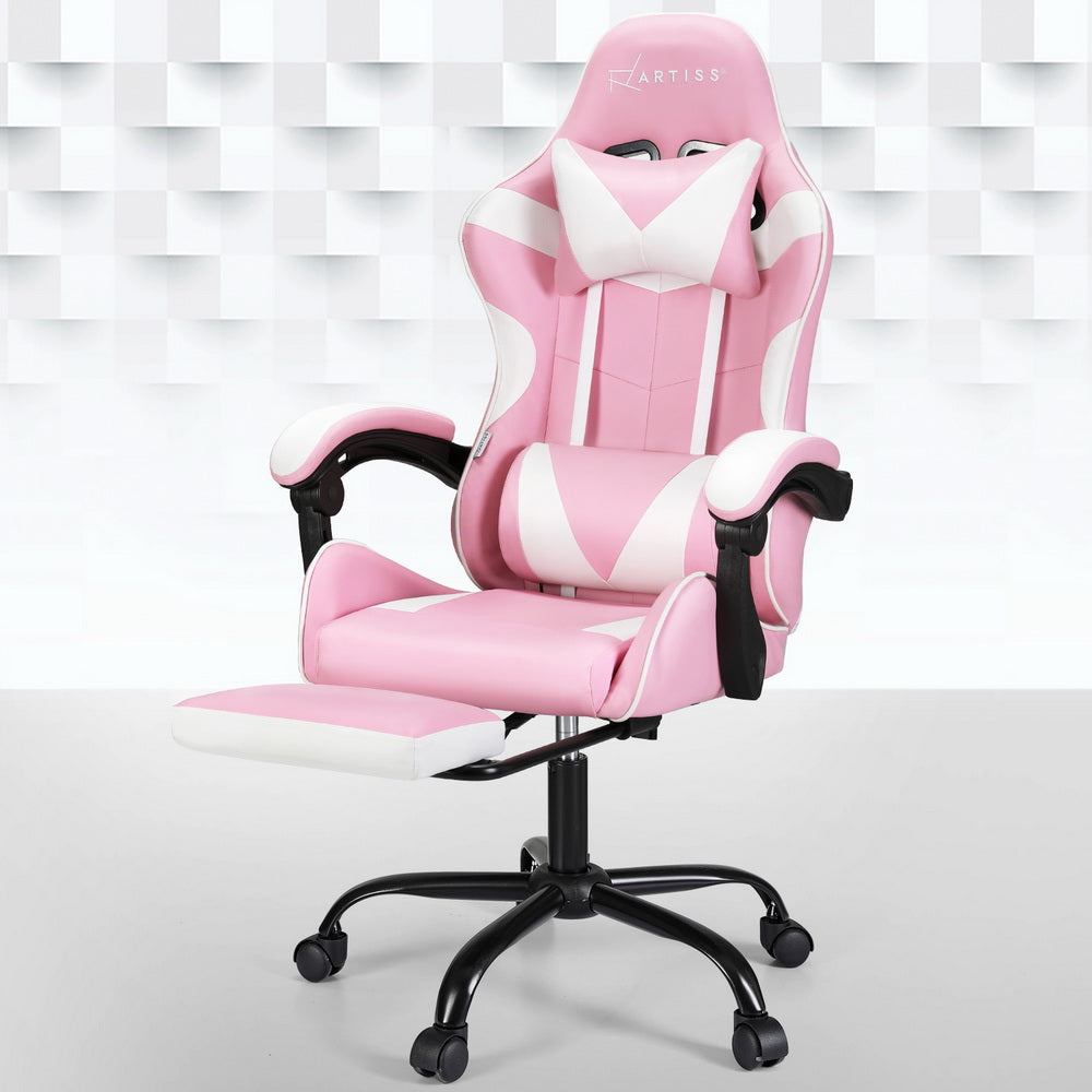 Artiss 2 Point Massage Gaming Office Chair Footrest Pink-NT_Rural