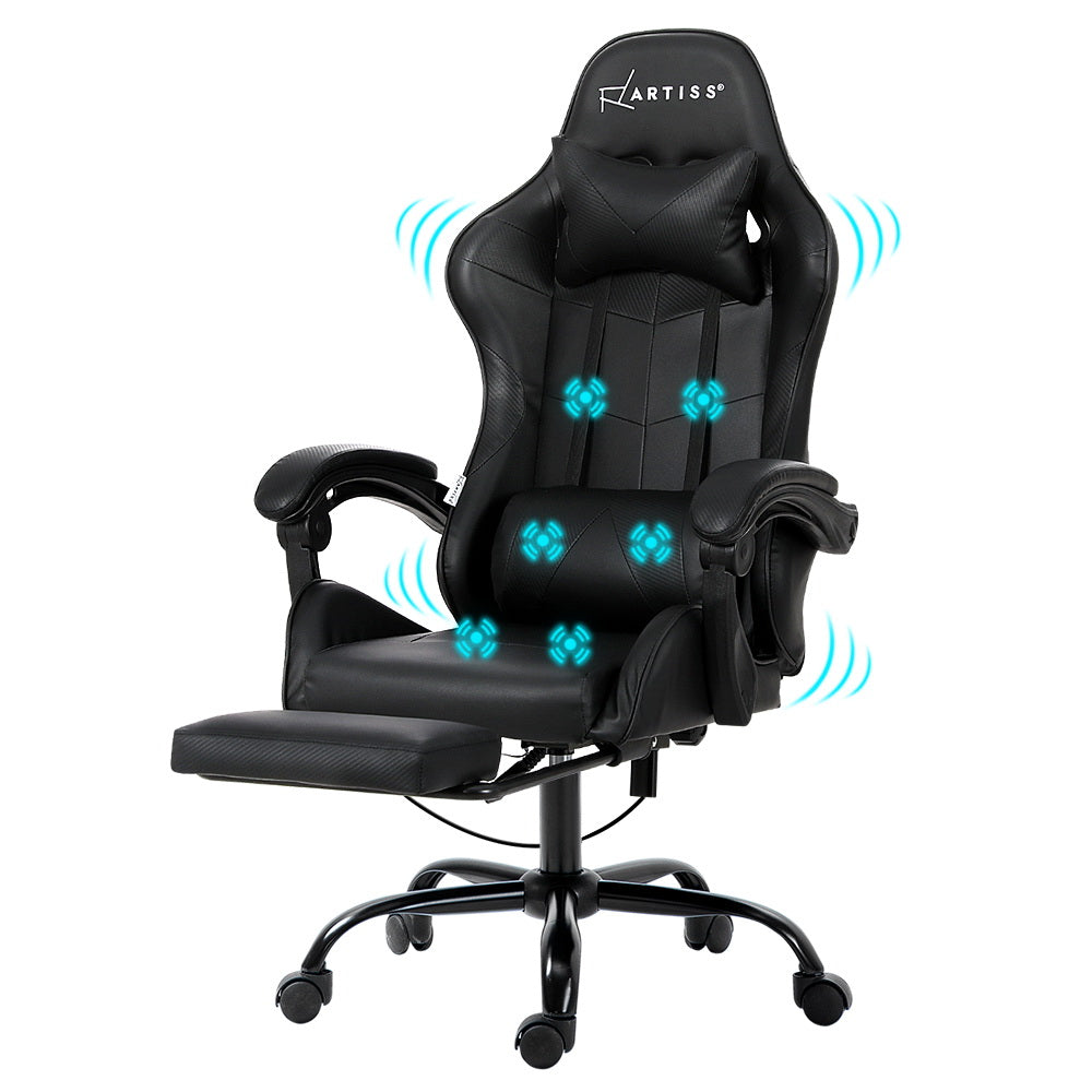 Artiss 6 Point Massage Gaming Office Chair Footrest Black-TAS_Metro