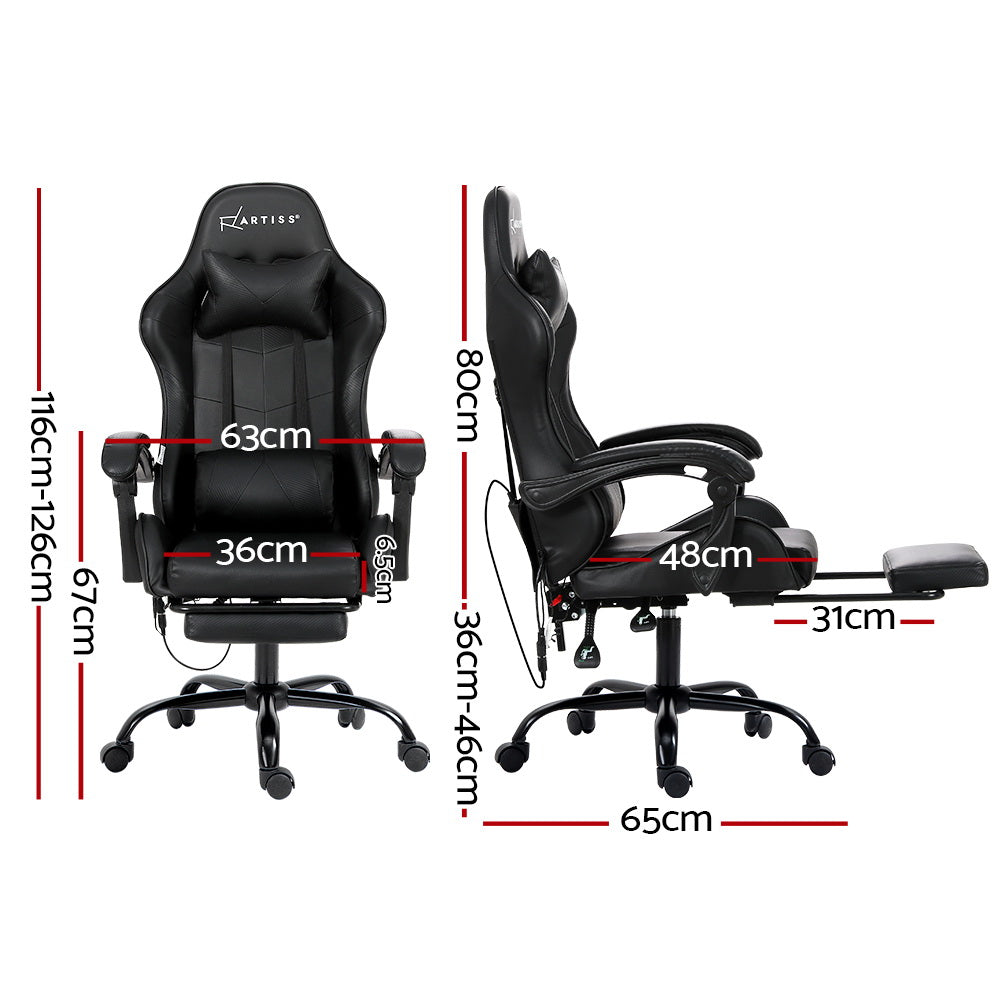 Artiss 6 Point Massage Gaming Office Chair Footrest Black-TAS_Rural