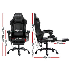 Artiss 6 Point Massage Gaming Office Chair Footrest Black-SA_Rural