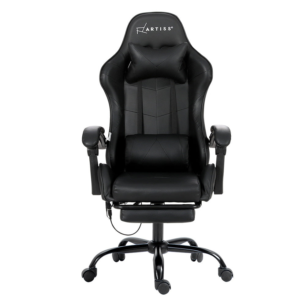 Artiss 6 Point Massage Gaming Office Chair Footrest Black-WA_Rural