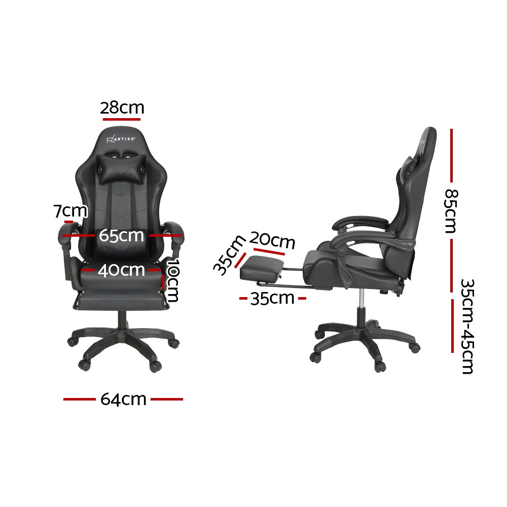 Artiss 6 Point Massage Gaming Office Chair 7 LED Footrest Black-NSW_Metro