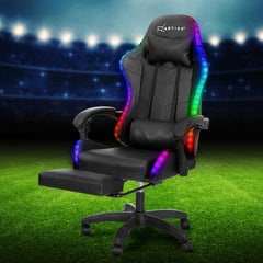 Artiss 6 Point Massage Gaming Office Chair 7 LED Footrest Black-NSW_Metro