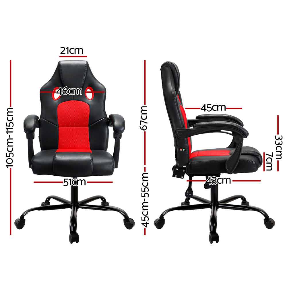 Artiss 2 Point Massage Gaming Office Chair PU Leather Red-ACT