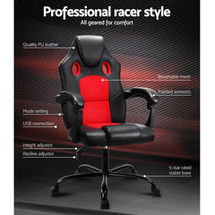 Artiss 2 Point Massage Gaming Office Chair PU Leather Red-VIC_Metro