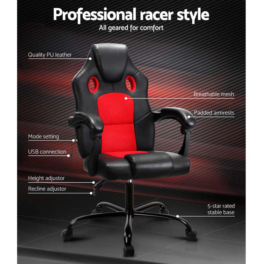 Artiss 2 Point Massage Gaming Office Chair PU Leather Red-NSW_Rural