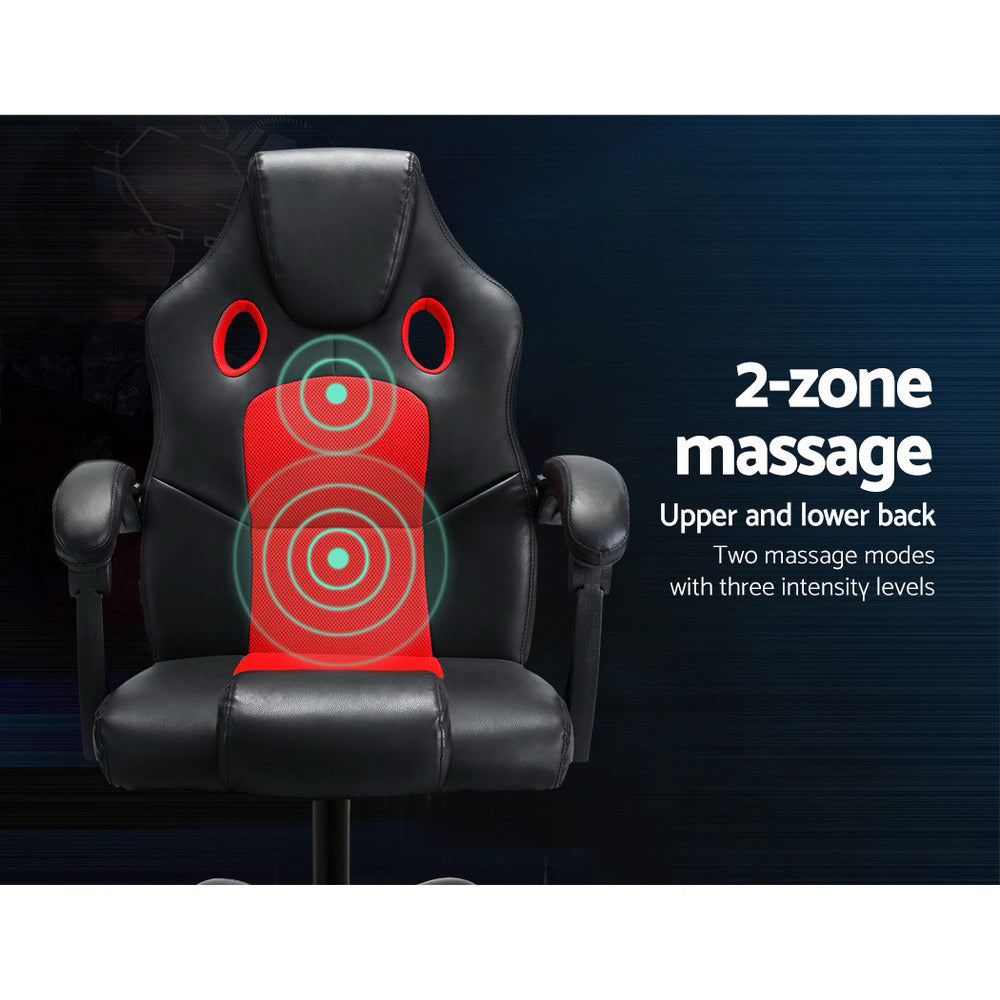 Artiss 2 Point Massage Gaming Office Chair PU Leather Red-ACT