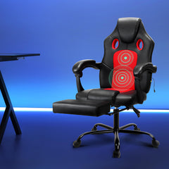 Artiss 2 Point Massage Gaming Office Chair PU Leather Red-ACT