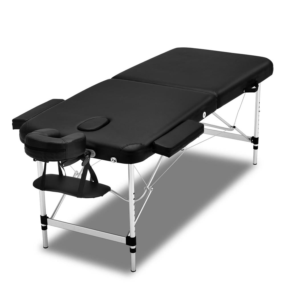 Zenses Massage Table 55cm Portable 2 Fold Aluminium Beauty Bed Black-NSW_Metro