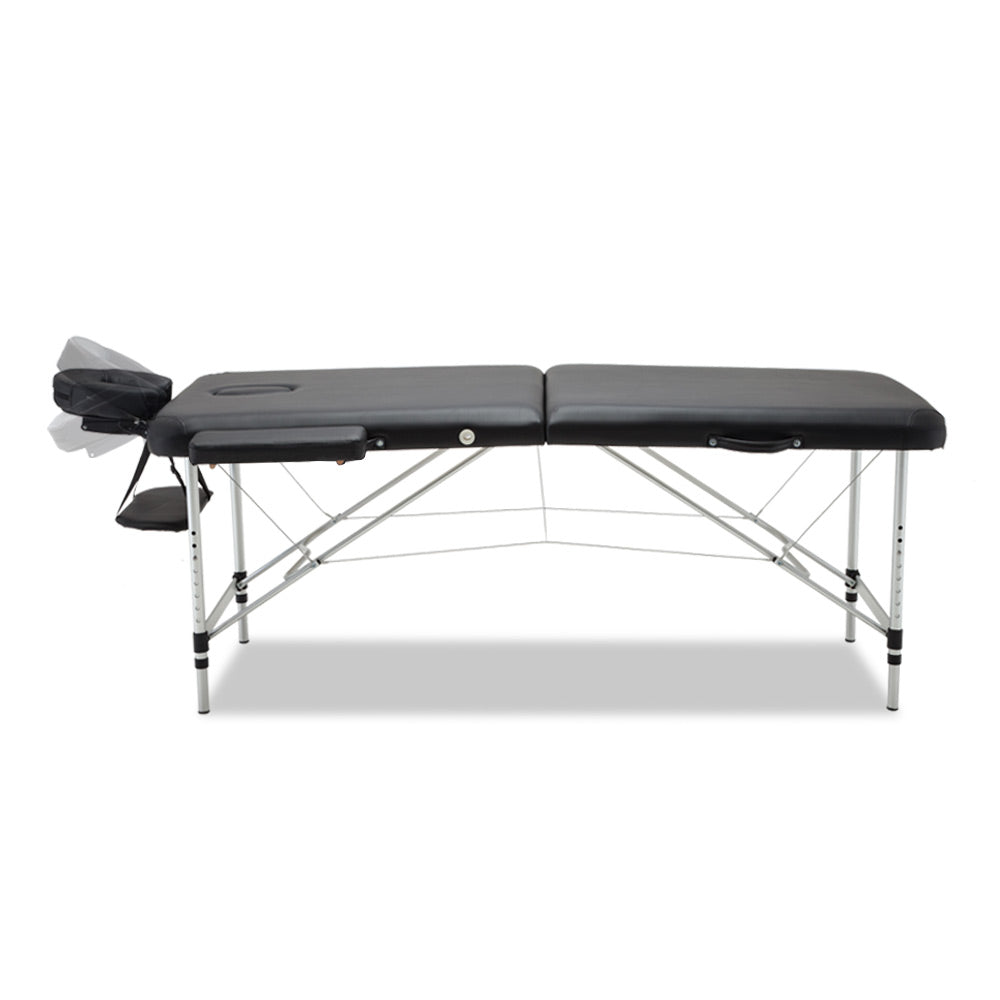 Zenses Massage Table 55cm Portable 2 Fold Aluminium Beauty Bed Black-ACT