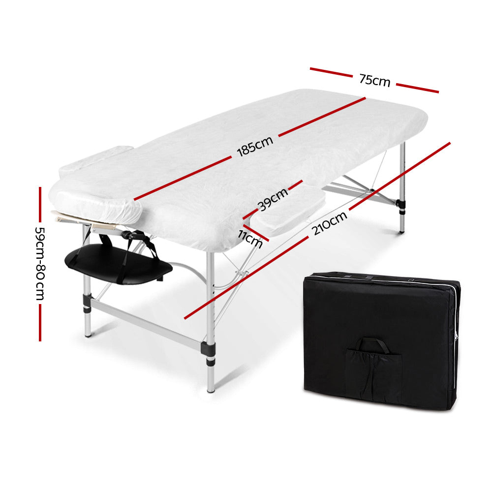 Zenses Massage Table 75cm Portable 2 Fold Aluminium Beauty Bed Black-VIC_Rural