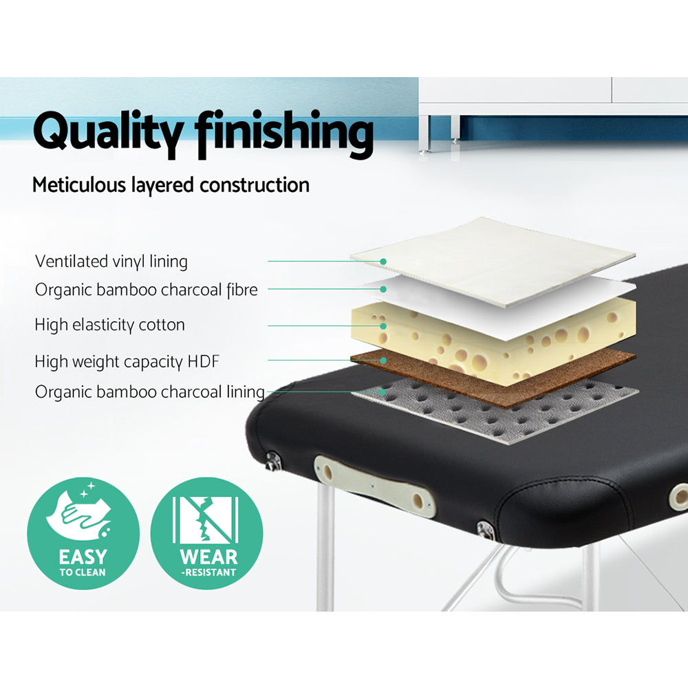 Zenses Massage Table 75cm Portable 2 Fold Aluminium Beauty Bed Black-VIC_Rural