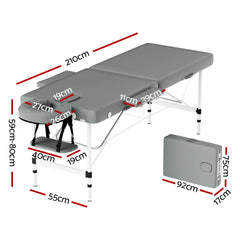 Zenses Massage Table 55cm Portable 2 Fold Aluminium Beauty Bed Grey-NSW_Metro