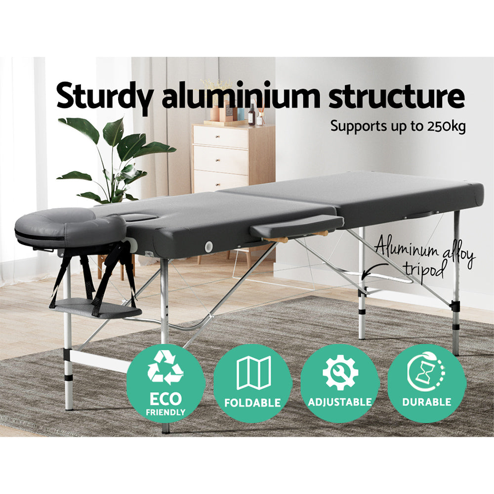 Zenses Massage Table 55cm Portable 2 Fold Aluminium Beauty Bed Grey-SA_Rural