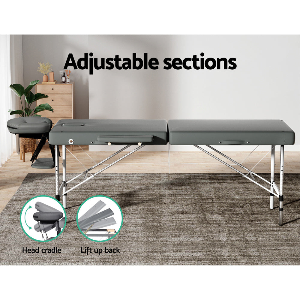 Zenses Massage Table 55cm Portable 2 Fold Aluminium Beauty Bed Grey-ACT