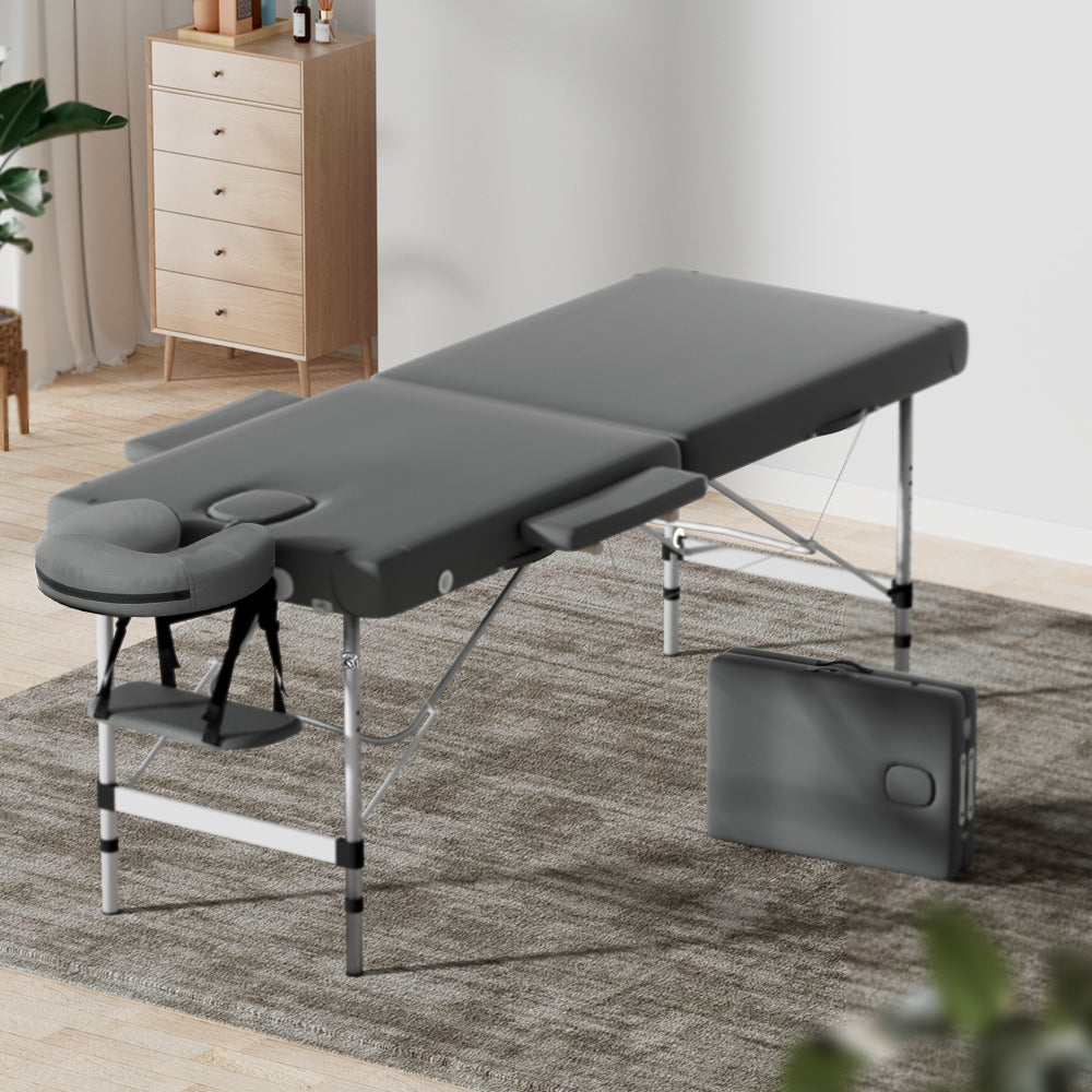 Zenses Massage Table 55cm Portable 2 Fold Aluminium Beauty Bed Grey-ACT