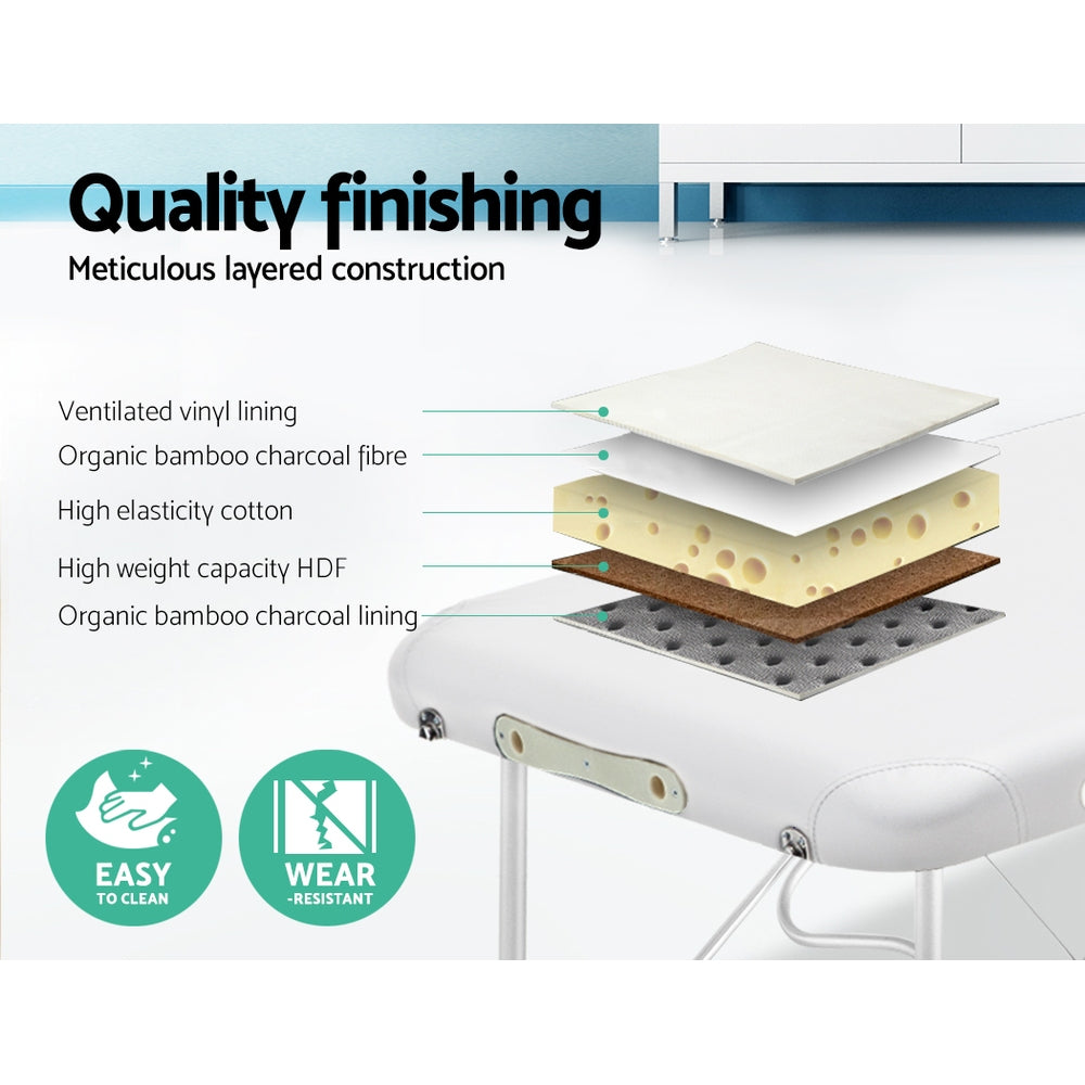 Zenses Massage Table 75cm Portable 2 Fold Aluminium Beauty Bed White-VIC_Metro