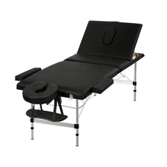 Zenses Massage Table 65cm Portable 3 Fold Aluminium Beauty Bed Black-REMOTE