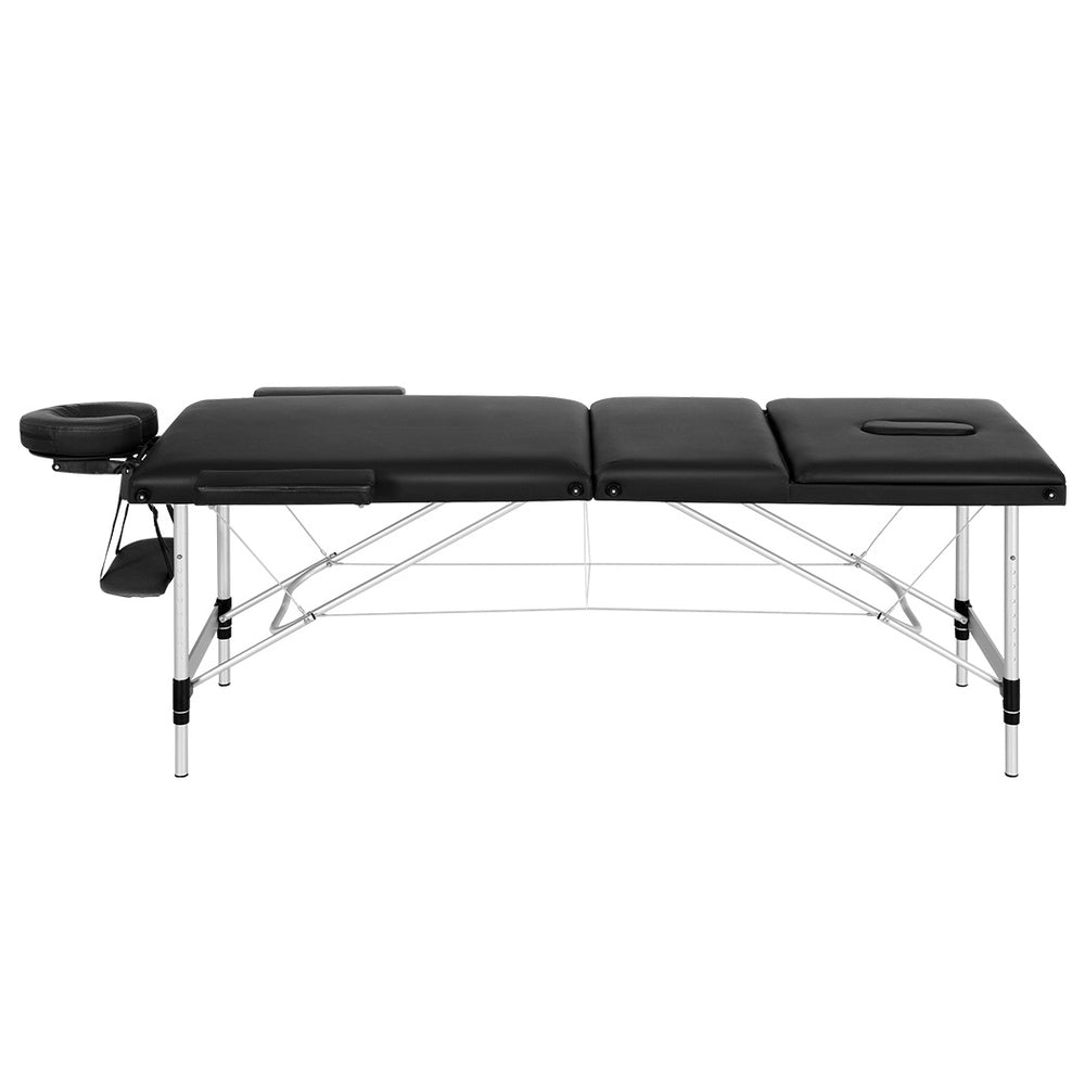 Zenses Massage Table 65cm Portable 3 Fold Aluminium Beauty Bed Black-REMOTE