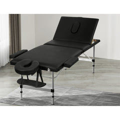 Zenses Massage Table 65cm Portable 3 Fold Aluminium Beauty Bed Black-REMOTE