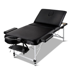 Zenses Massage Table 70cm Portable 3 Fold Aluminium Beauty Bed Black-NT_Metro