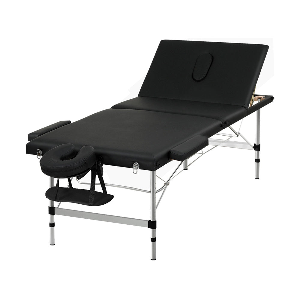 Zenses Massage Table 85cm Portable 3 Fold Aluminium Beauty Bed Black-ACT