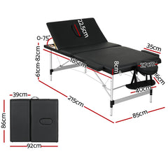 Zenses Massage Table 85cm Portable 3 Fold Aluminium Beauty Bed Black-NT_Metro