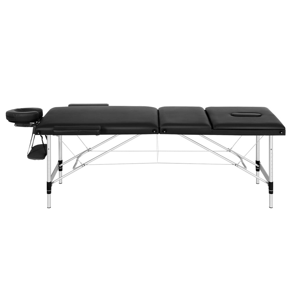 Zenses Massage Table 85cm Portable 3 Fold Aluminium Beauty Bed Black-REMOTE