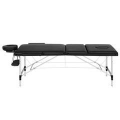 Zenses Massage Table 85cm Portable 3 Fold Aluminium Beauty Bed Black-REMOTE