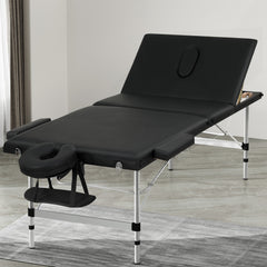 Zenses Massage Table 85cm Portable 3 Fold Aluminium Beauty Bed Black-REMOTE