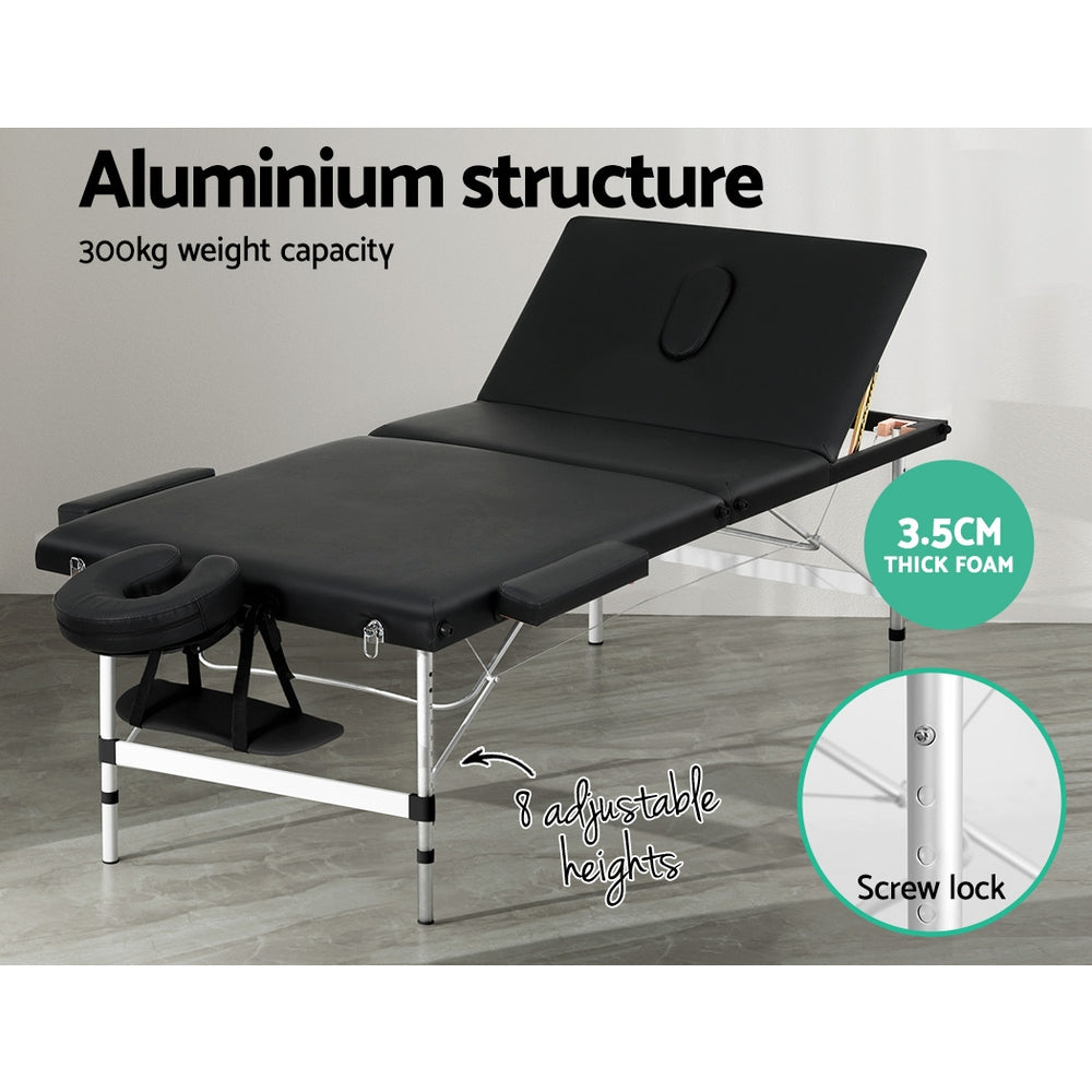 Zenses Massage Table 85cm Portable 3 Fold Aluminium Beauty Bed Black-NT_Metro