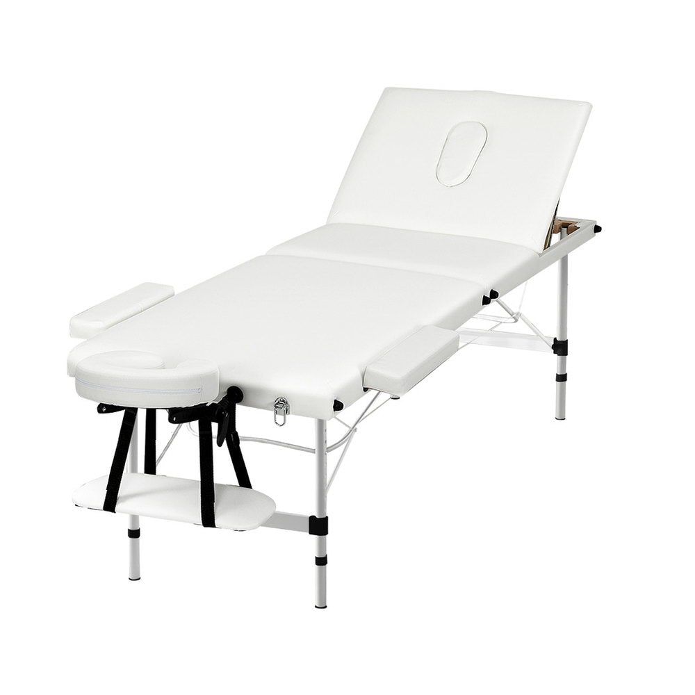 Zenses Massage Table 65cm Portable 3 Fold Aluminium Beauty Bed White-WA_Metro