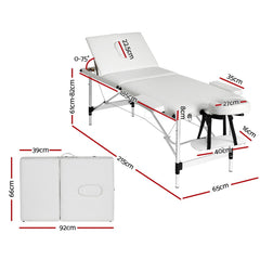 Zenses Massage Table 65cm Portable 3 Fold Aluminium Beauty Bed White-WA_Rural