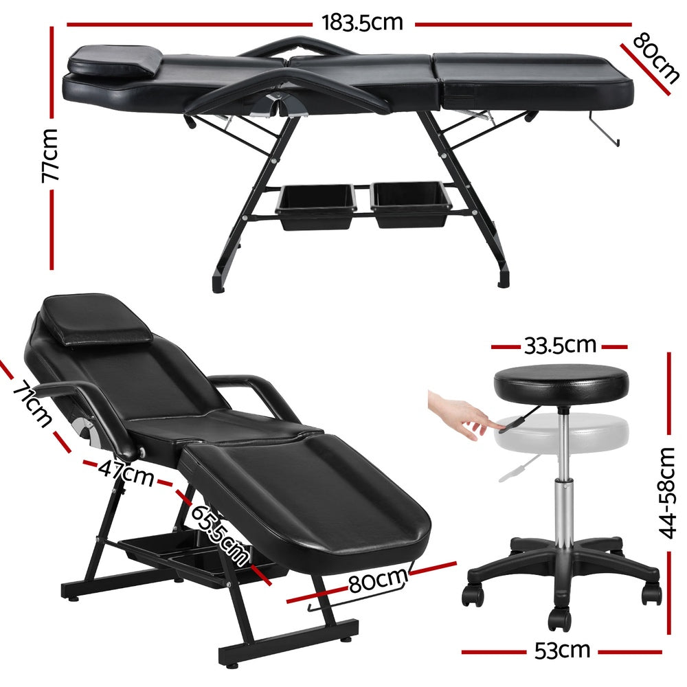 Zenses Massage Table Adjustable Salon Bed Chair 3-Fold Black-NT_Metro