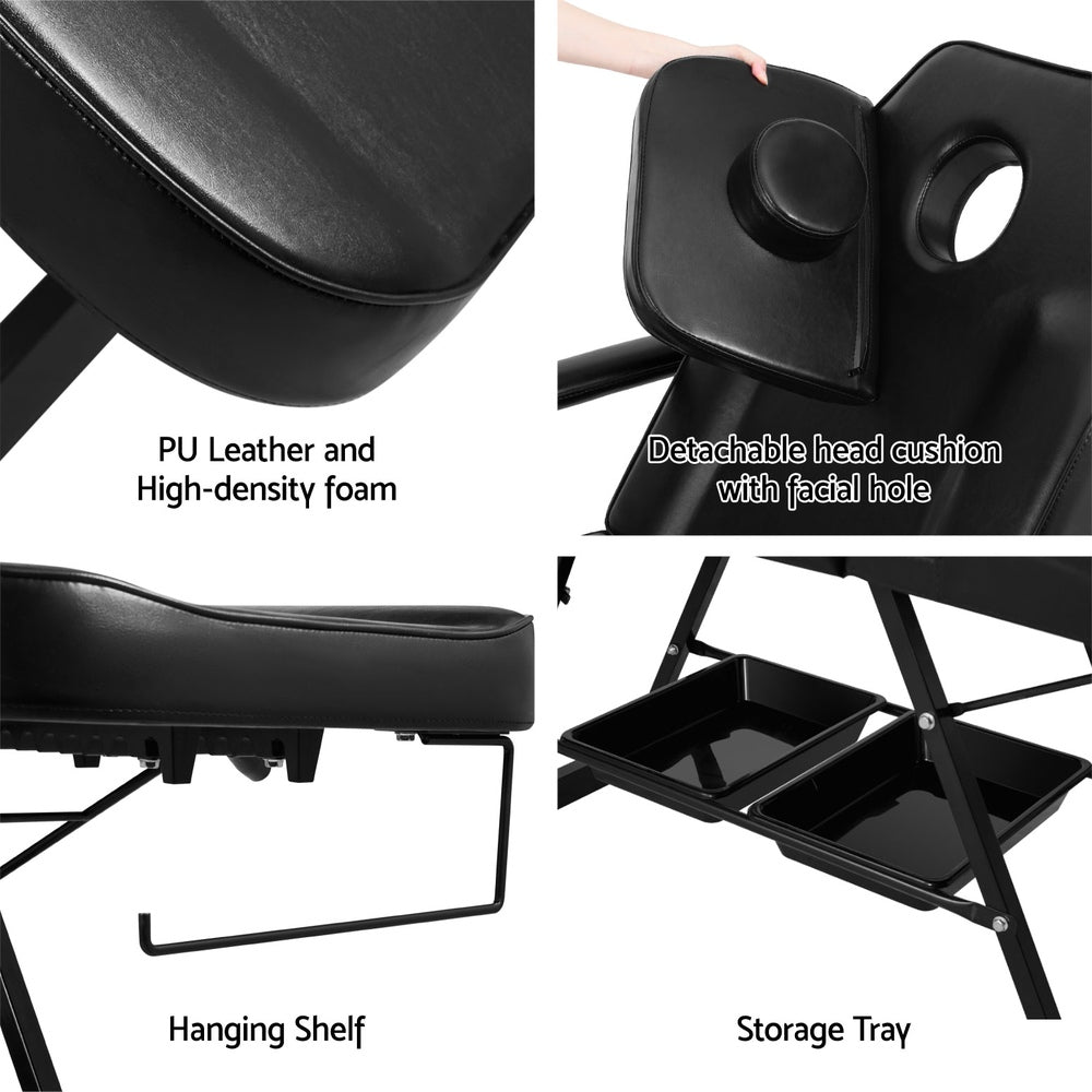 Zenses Massage Table Adjustable Salon Bed Chair 3-Fold Black-NT_Metro