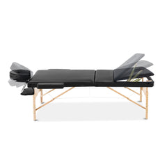 Zenses Massage Table 60cm Portable 3 Fold Wooden Beauty Bed Black-VIC_Rural