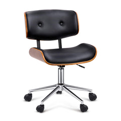 Artiss Wooden & PU Leather Office Desk Chair - Black