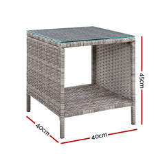 Gardeon Coffee Side Table Wicker Desk Rattan Outdoor Furniture Garden Grey