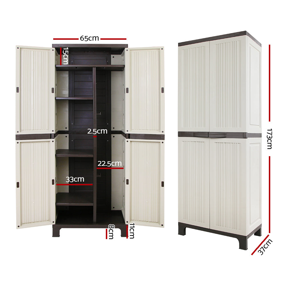 Gardeon Outdoor Storage Cabinet Box 173cm Lockable Cupboard Sheds Garage Adjustable Beige-WA_Rural