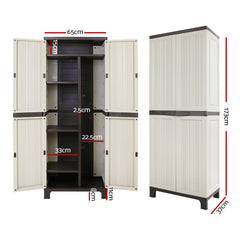 Gardeon Outdoor Storage Cabinet Box 173cm Lockable Cupboard Sheds Garage Adjustable Beige-VIC_Rural