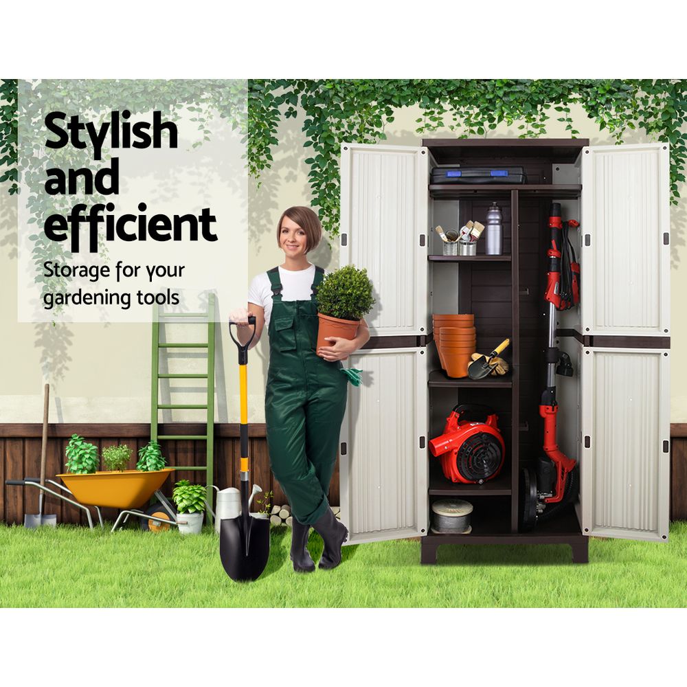 Gardeon Outdoor Storage Cabinet Box 173cm Lockable Cupboard Sheds Garage Adjustable Beige-ACT
