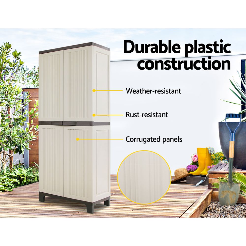 Gardeon Outdoor Storage Cabinet Box 173cm Lockable Cupboard Sheds Garage Adjustable Beige-WA_Metro