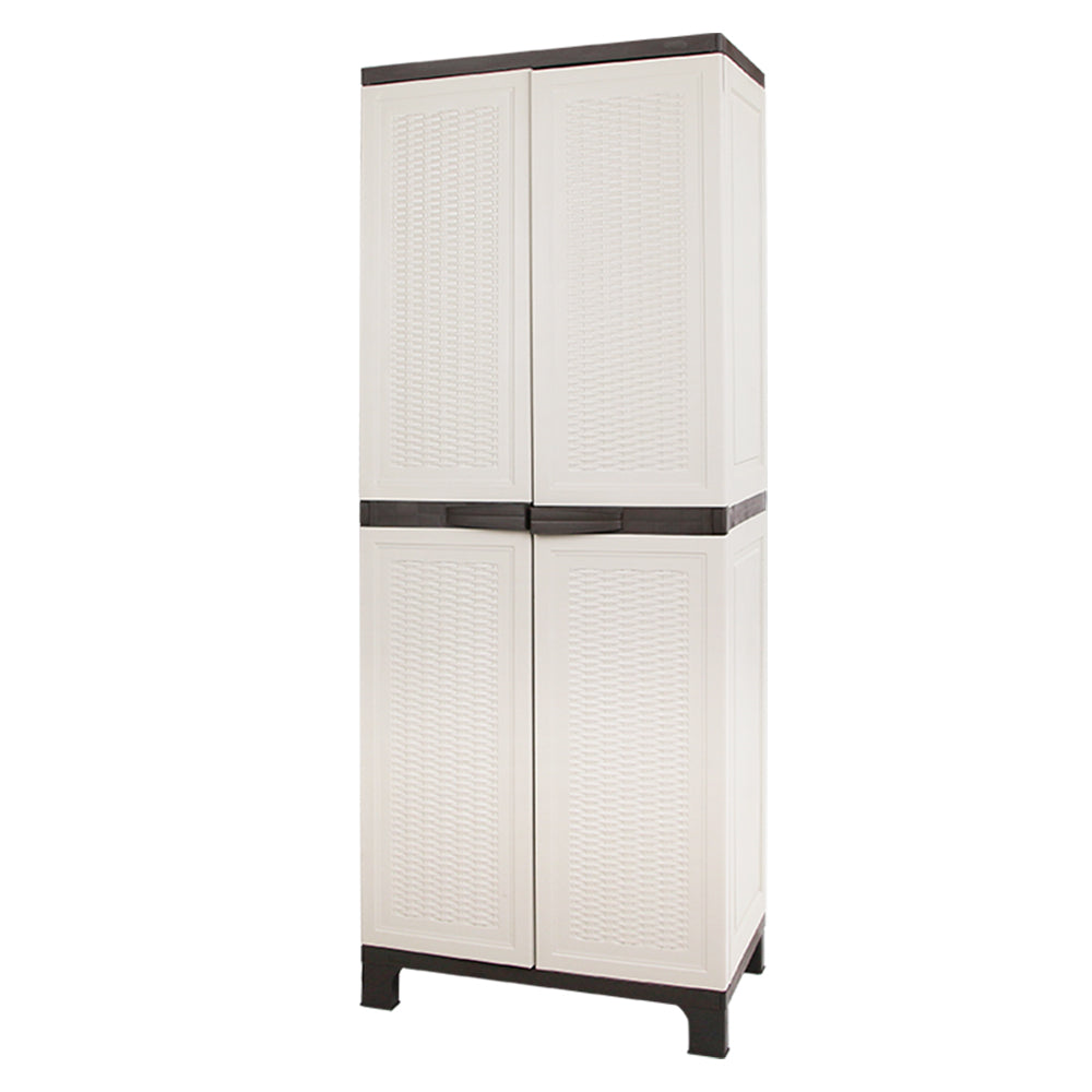 Gardeon Outdoor Storage Cabinet Box 173cm Lockable Cupboard Sheds Adjustable Rattan Beige-ACT